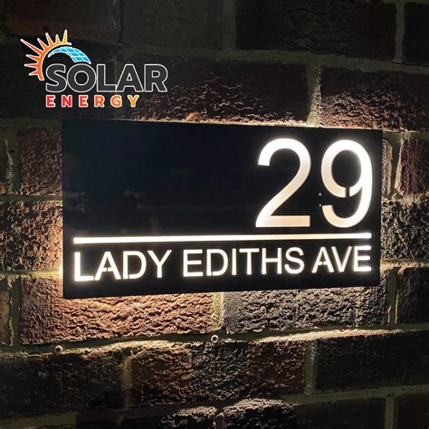 modern metal sign house post solar|solar panel house numbers.